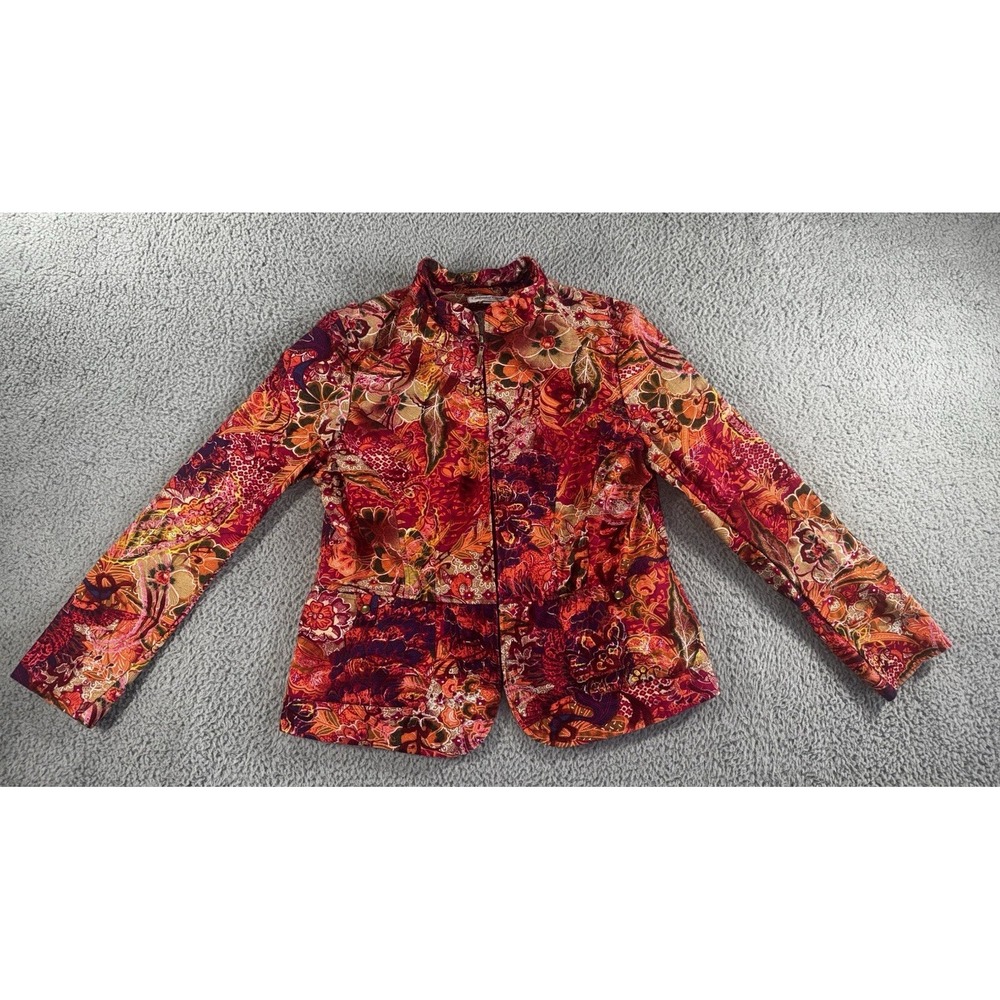 Coldwater Creek Women Large Floral Boho Chic Tapestry Blazer Jacquard Jacket